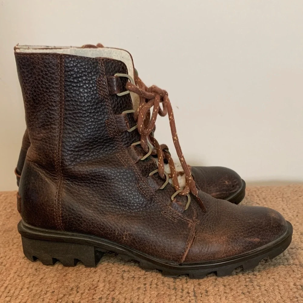 Sorel Brown Winter Leather Sherpa Boots 8 - Picture 4 of 10